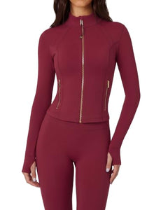 Dull Red Color Women’s 2 Piece Workout Set – Zip Jacket & High Waist Leggings