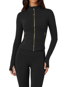 Black Color Women’s 2 Piece Workout Set – Zip Jacket & High Waist Leggings