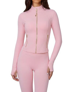 Light Pink Color Women’s 2 Piece Workout Set – Zip Jacket & High Waist Leggings
