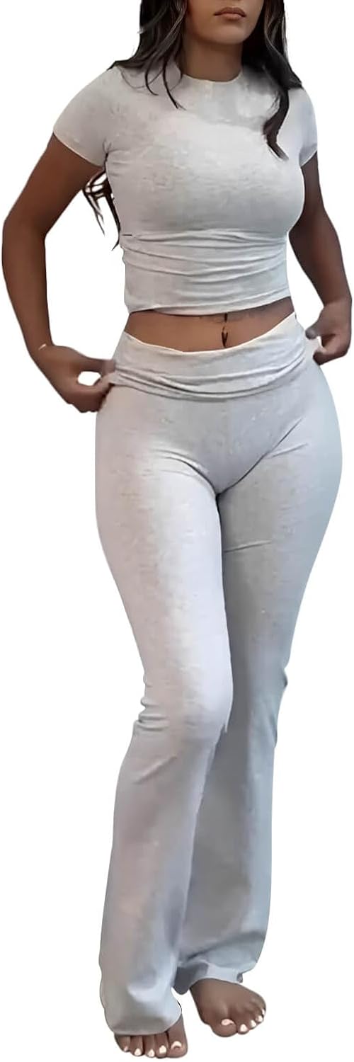 Women’s Crop Top And Flare Pants Two-Piece Lounge Set
