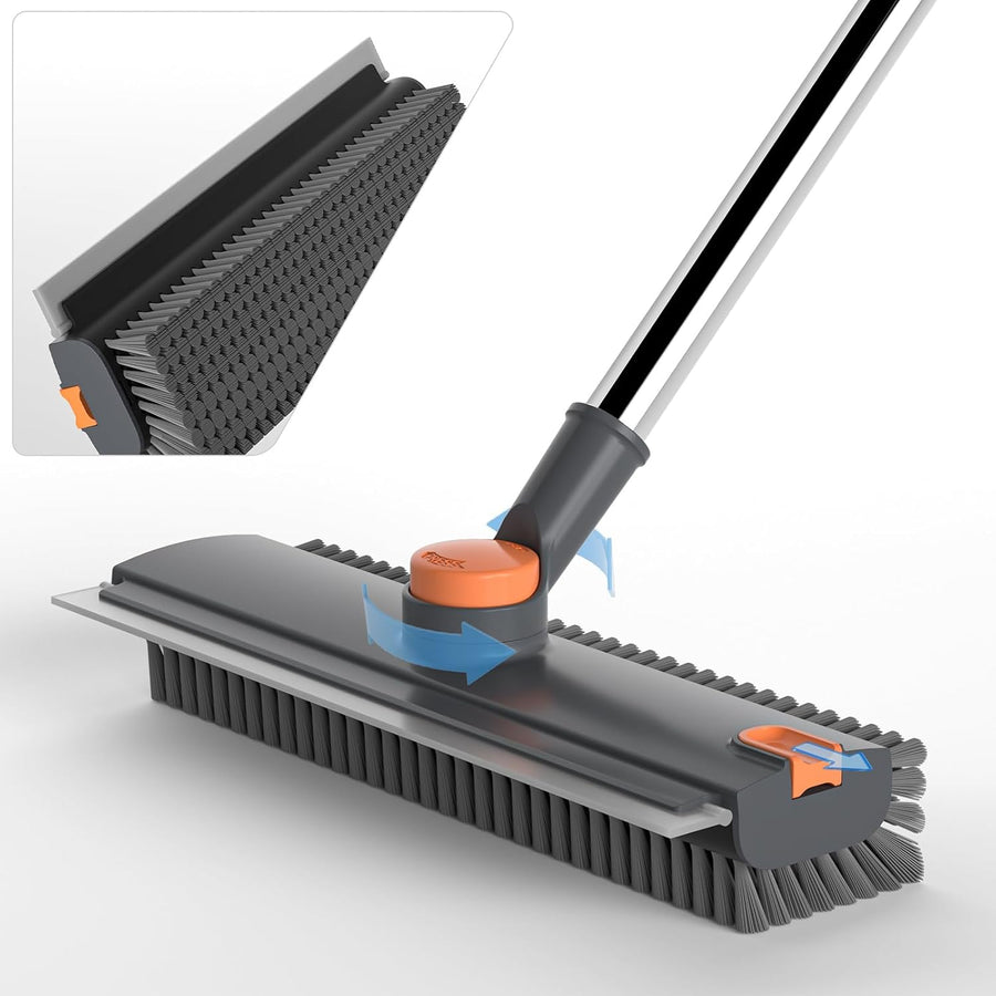 3-in-1 Floor Scrub Brush with Long Handle and Squeegee