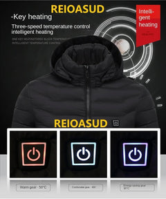 Heated Hooded Jacket with Carbon Fiber Heating Zones