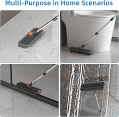 3-in-1 Floor Scrub Brush with Long Handle and Squeegee