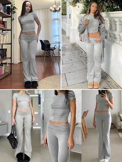 Women’s Crop Top And Flare Pants Two-Piece Lounge Set