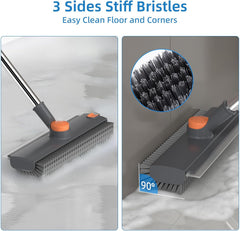 3-in-1 Floor Scrub Brush with Long Handle and Squeegee